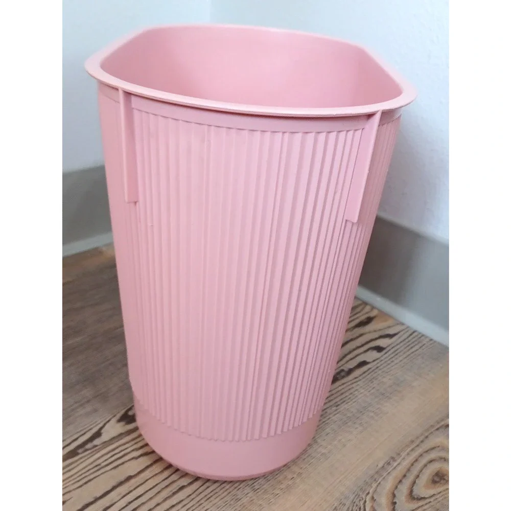VTG Retro Rubbermaid Pink Ribbed Plastic Trash Container Wastebasket 12x7x10 1/2